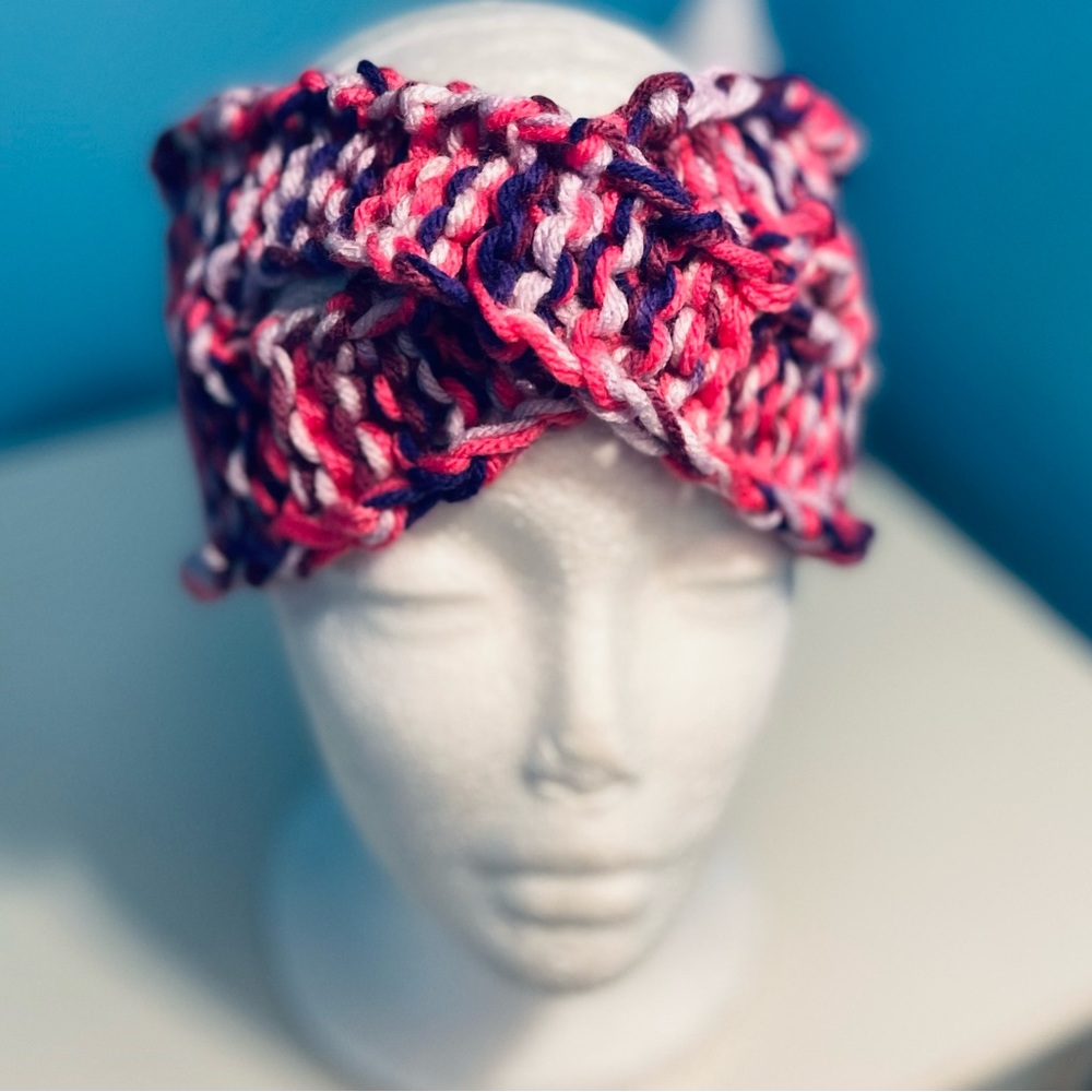 Handmade Hand Crafted Knit Twist Headband/Ear warmers purple multicolored